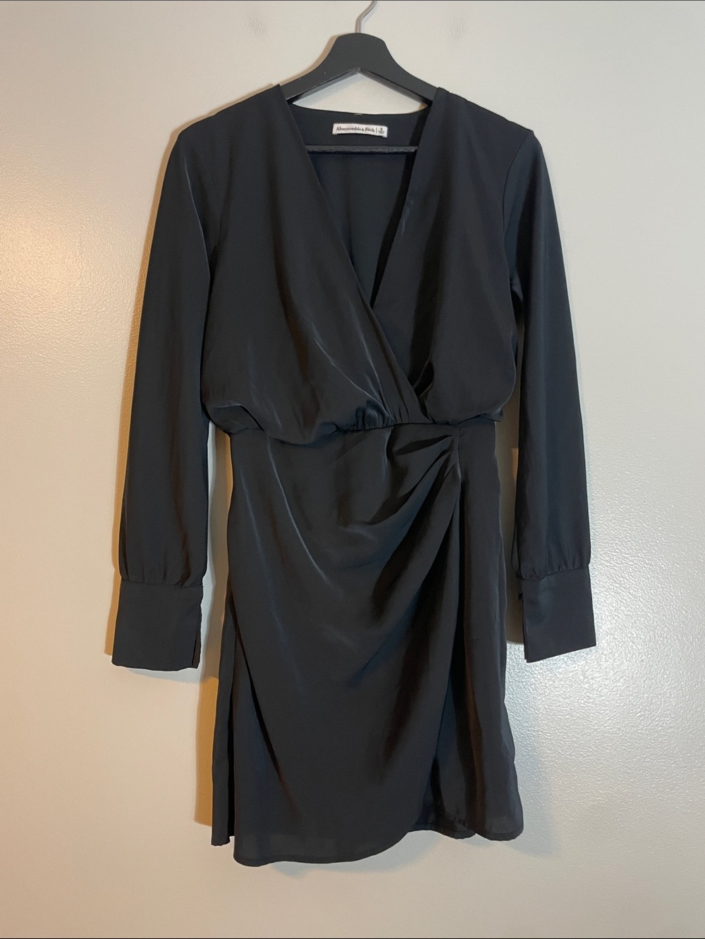 Alexis Black Faux-Wrap Long Sleeve Mini Dress